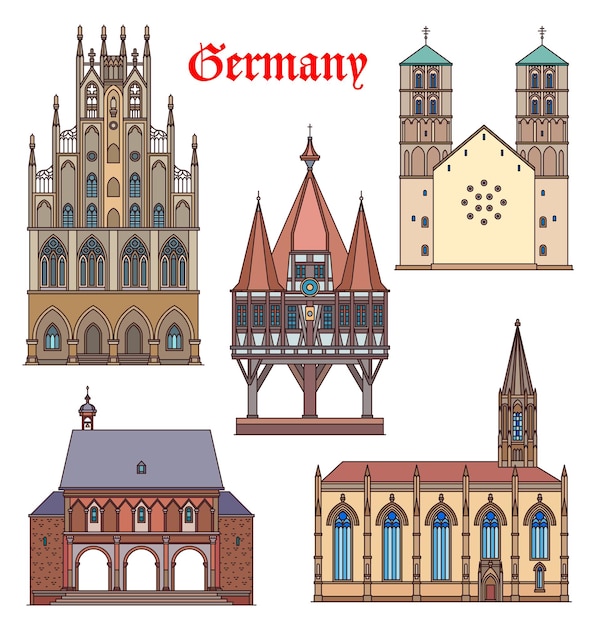 ドイツのランドマーク的な建物 大聖堂 ドイツ旅行の有名な建築 プレミアムベクター