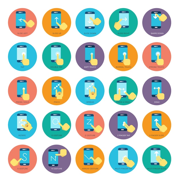 Gesture flat smart phones vector icons Premium Vector