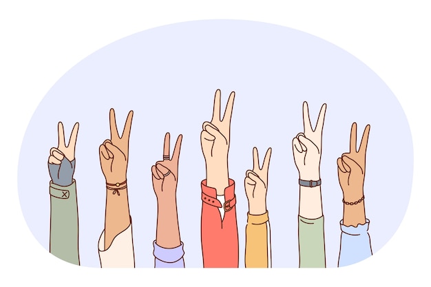 ジェスチャー言語 平和okハンドサインのコンセプト 平和な幸運を示す混血の人々の手 プレミアムベクター