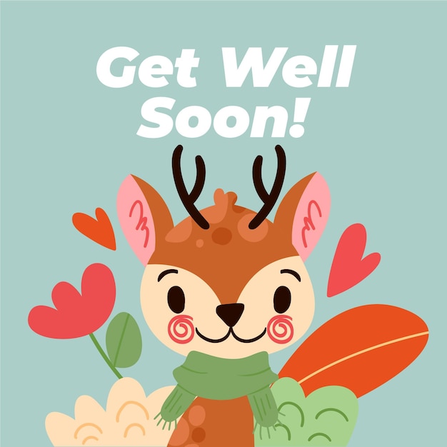 Download Get well soon card with cute reindeer | Free Vector