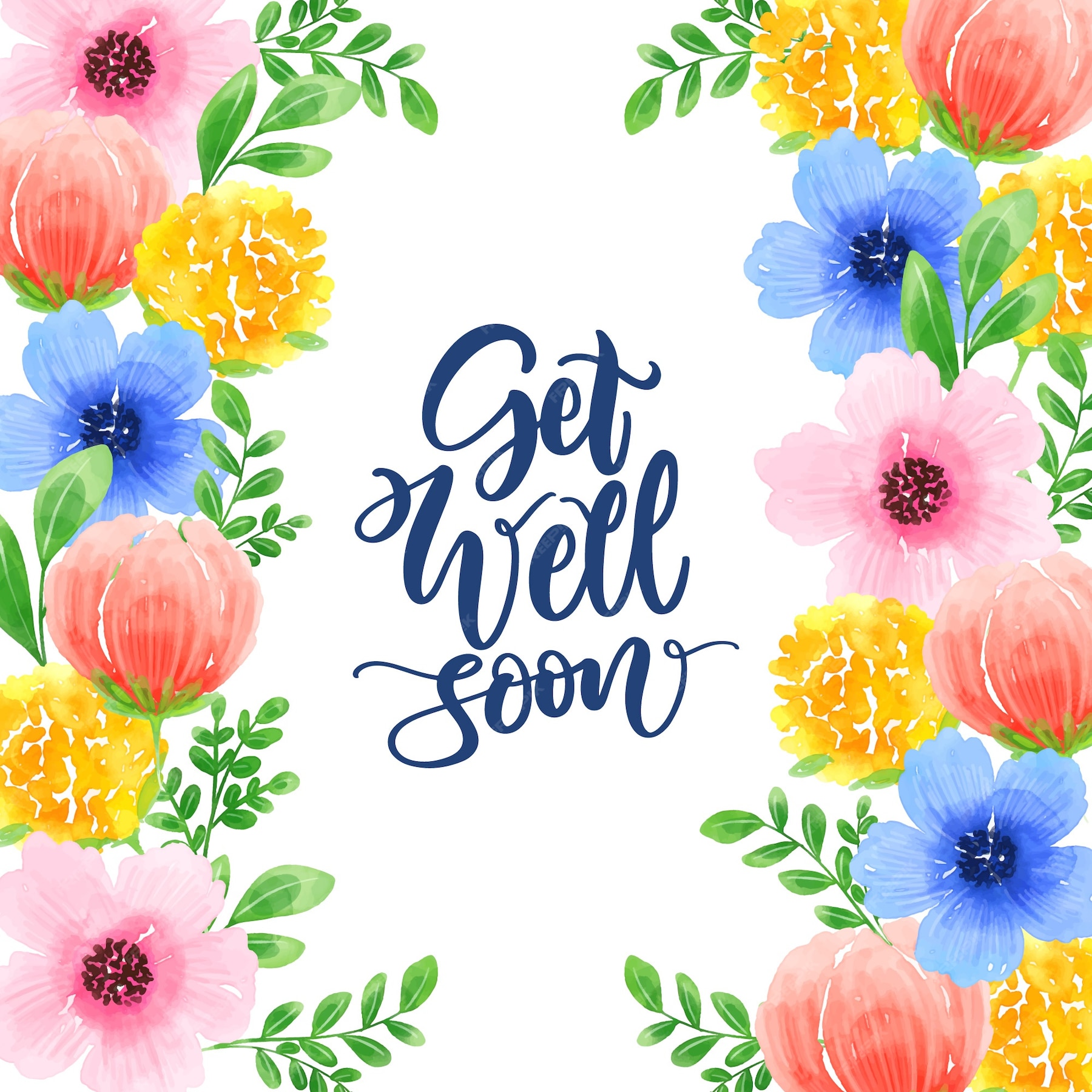 Free Vector Get Well Soon Lettering With Colorful Flowers