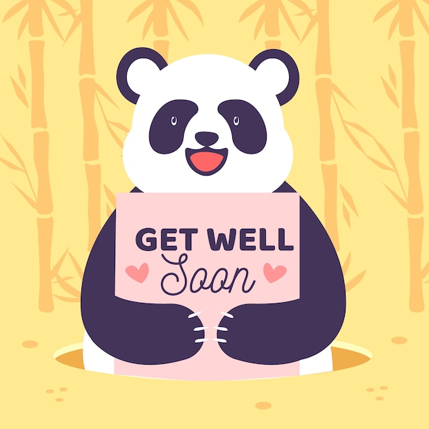 Get well soon lettering with cute panda | Free Vector