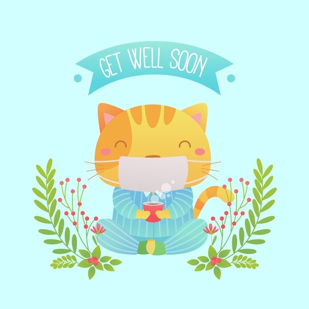 Free Vector | Get well soon message with cute cat