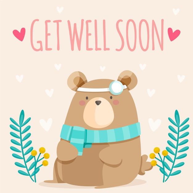 Get well soon quote and cute bear | Free Vector