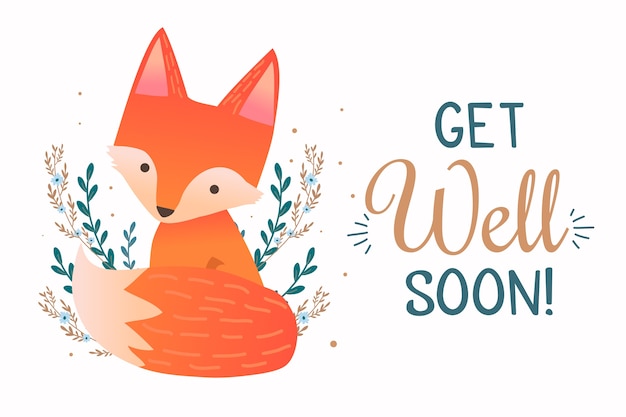 Get well soon quote and forest fox | Free Vector