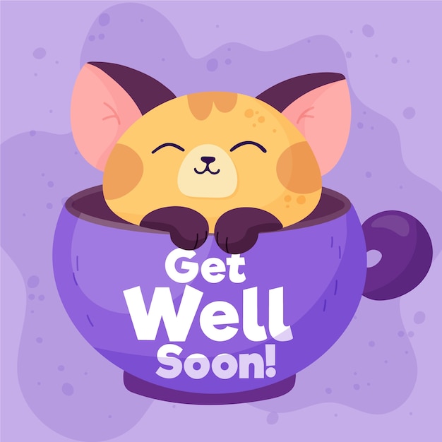 Get well soon with a cute cat Free Vector