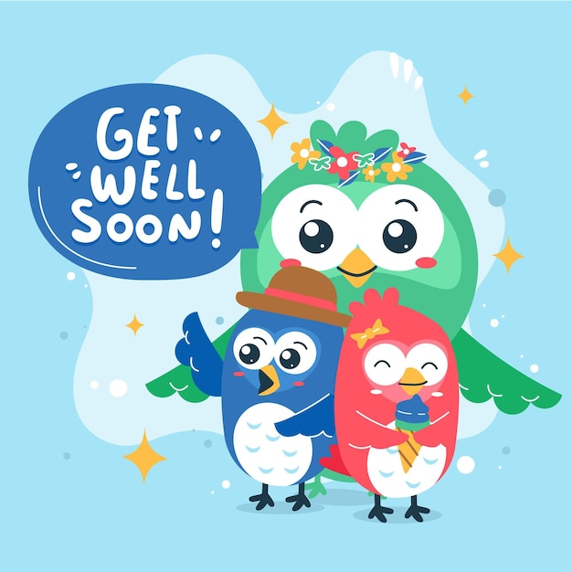Free Vector | Get well soon with a cute character
