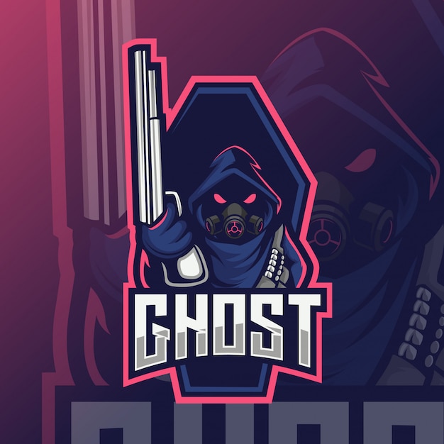 Ghost gun mascot esport logo | Premium Vector