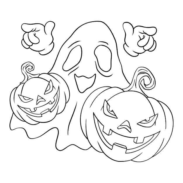 Premium Vector | Ghost and pumpkins halloween coloring page