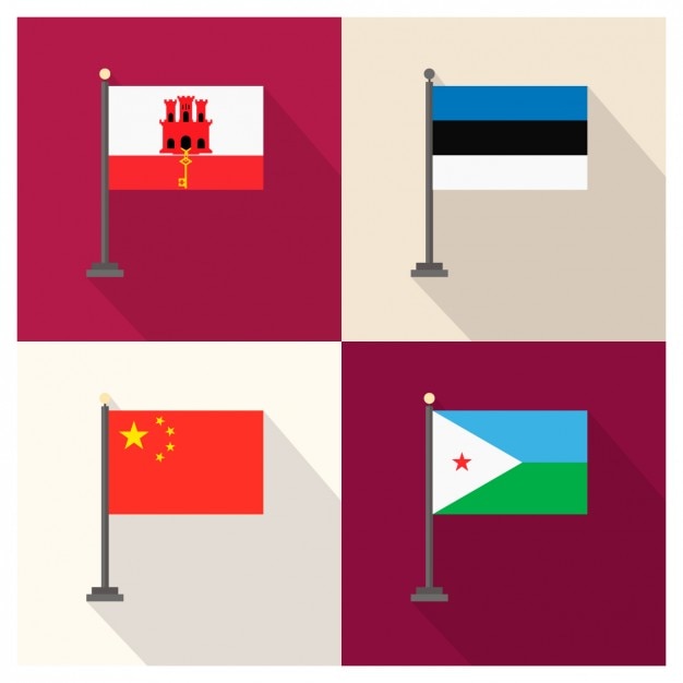 ジブラルタルエストニア中国人民共和国とジブチの国旗 無料のベクター