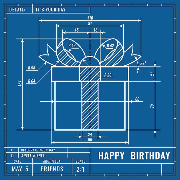 Premium Vector | Gift box as technical blueprint drawing. birthday