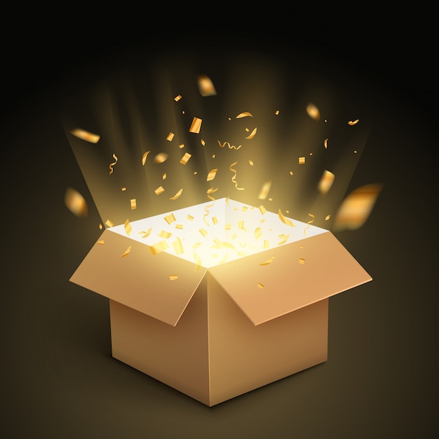 Gift box confetti explosion. magic open surprise gift box ...