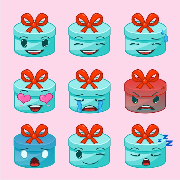 Gift box emoticon sticker | Premium Vector