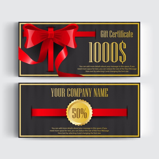 Gift card with red ribbon | Premium Vector