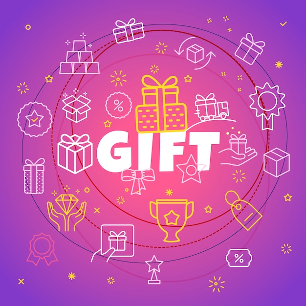 Gift concept. different thin line icons included Premium Vector