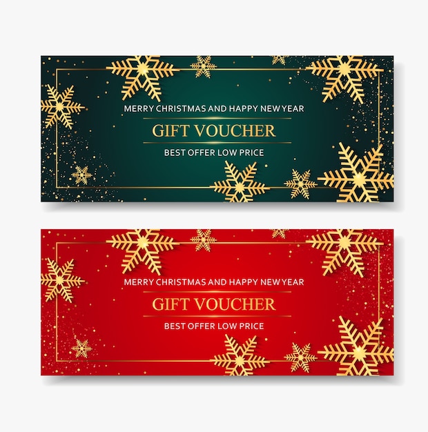 Premium Vector Gift voucher merry christmas template with snowflakes