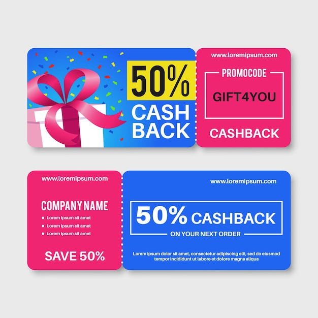 Premium Vector Gift voucher money certificate cards cashback coupon with code