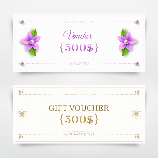 Premium Vector | Gift voucher template with flower and pearl