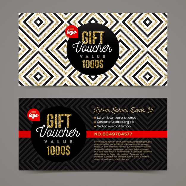 Premium Vector Gift Voucher Template With Glitter Gold Elements Illustration