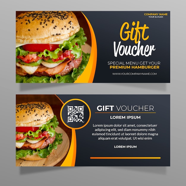 Premium Vector | Gift voucher template with hamburger photo