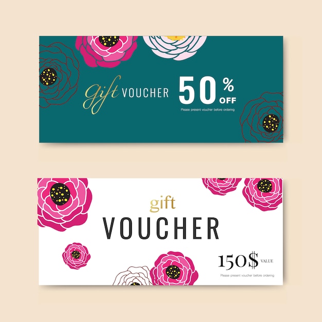 Premium Vector | Gift voucher with flower