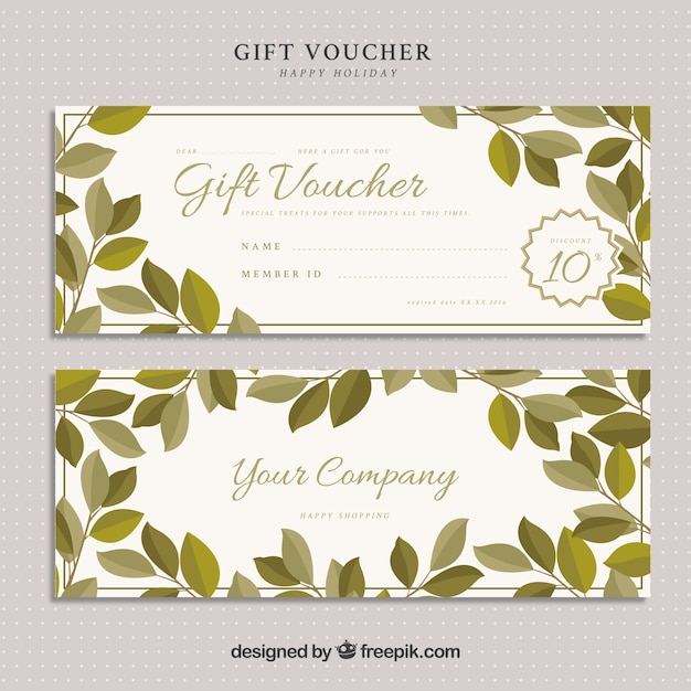 Gift voucher with green leaves Vector | Free Download