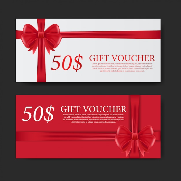 Premium Vector | Gift voucher with red ribbon