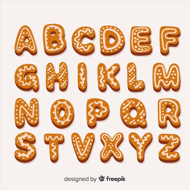 Premium Vector | Gingerbread alphabet