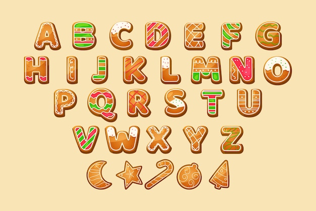 Gingerbread christmas alphabet pack Vector | Free Download