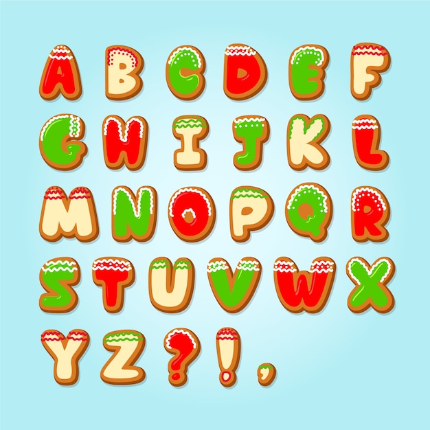 Free Vector | Gingerbread christmas alphabet pack