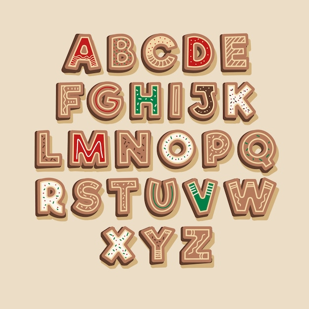 Gingerbread christmas alphabet pack Vector | Free Download