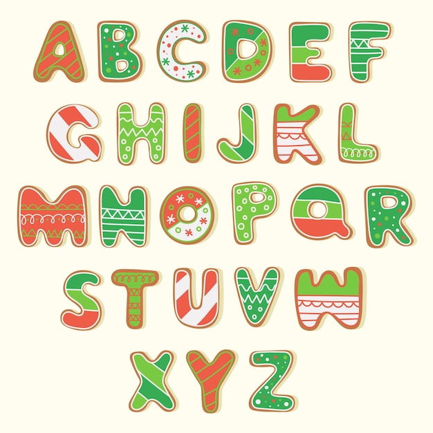 Premium Vector | Gingerbread christmas alphabet set