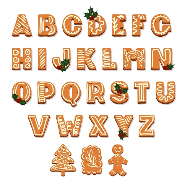 Gingerbread christmas alphabet | Free Vector