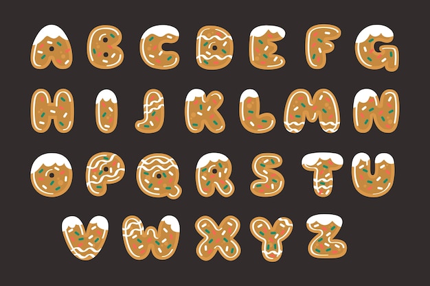 Gingerbread Christmas Alphabet Vector 