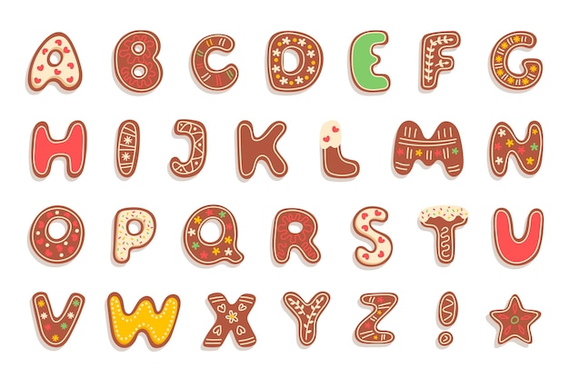 Premium Vector | Gingerbread christmas alphabet