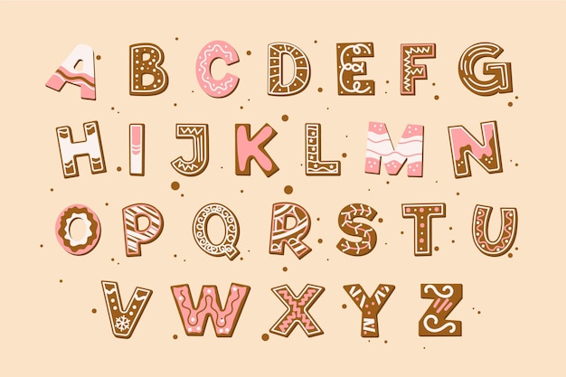 Premium Vector | Gingerbread christmas alphabet