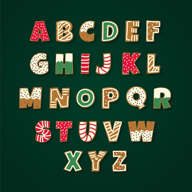 Premium Vector | Gingerbread christmas alphabet