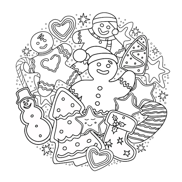 Premium Vector | Gingerbread coloring book christmas and new year vector