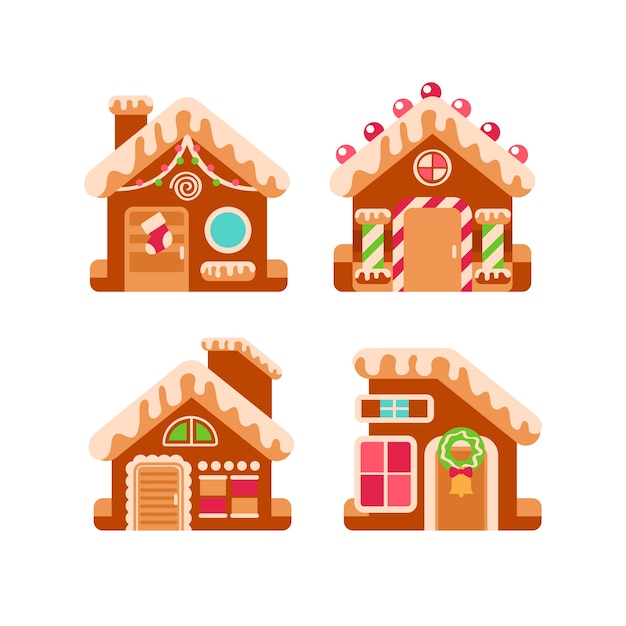 Free Vector | Gingerbread house collection in flat design