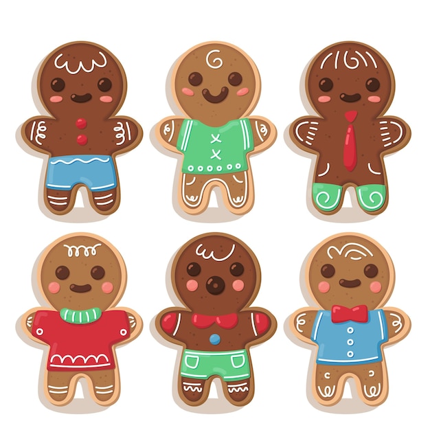 Free Vector | Gingerbread man cookie collection in flat design