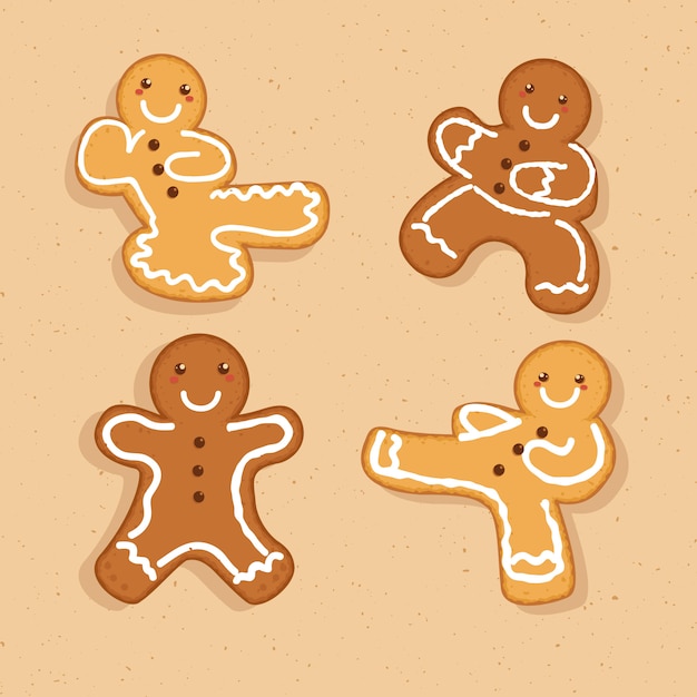 Gingerbread man cookies doing martial arts collection Premium Vector