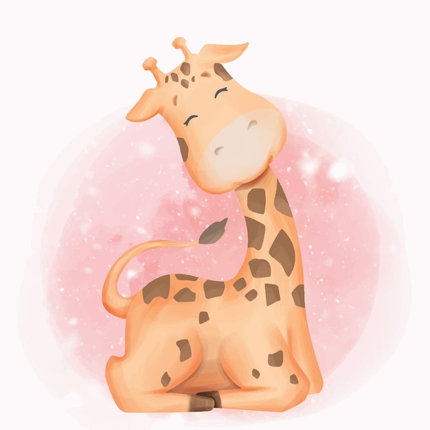 Download Giraffe kid cartoon smile watercolor Vector | Premium Download