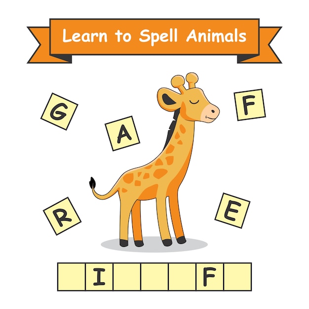 Giraffe learn to spell animals | Premium Vector