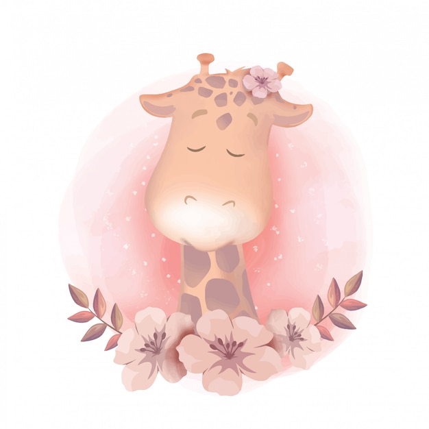 Download Giraffe portrait baby shower watercolor | Premium Vector