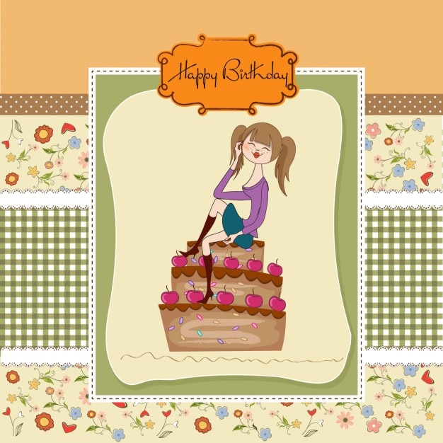 Girl and cake birthday card