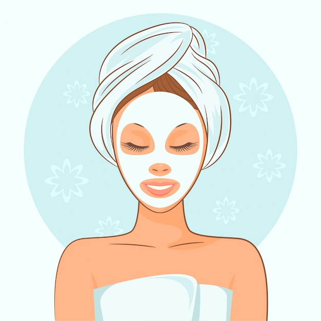 Girl Applying Facial Mask Premium Vector