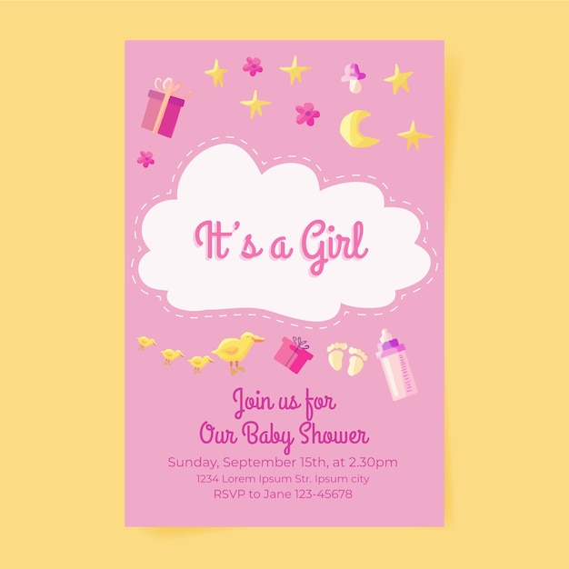 Free Vector Girl Baby Shower Invitation Template