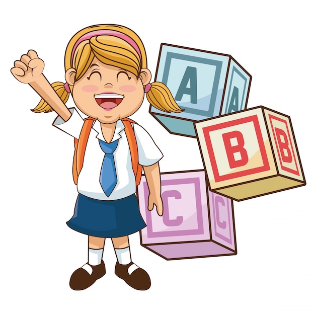 Girl cartoon student with supplies | Premium Vector