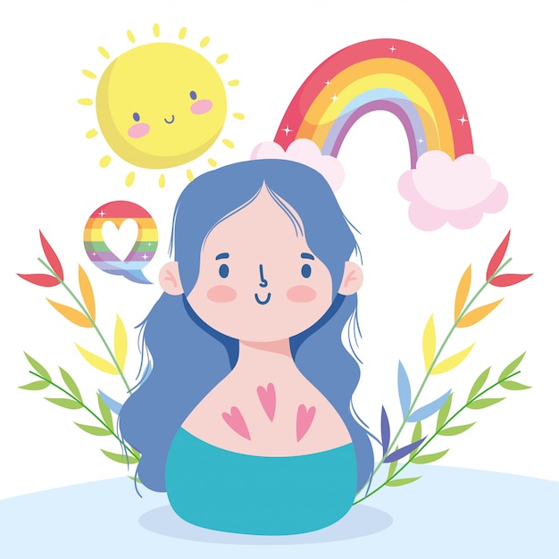 Premium Vector | Girl cartoon with lgtbi rainbow