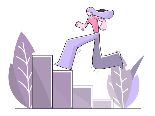 目標かわいい漫画イラストに達するバーに登る女の子 プレミアムベクター